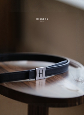 HIBBERS真皮2.4cm女士腰带休闲通勤百搭牛皮板扣内穿式皮带