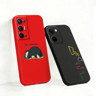 睡懒觉比卡兽X70 X60曲屏 X50 谜拟丘适用vivo Y100 Pro 伊布X70t Y100i典雅黑中国红色手机壳软高清 X70