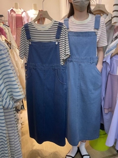 牛仔半身裙女 夏季中长款韩版显瘦减龄开衩背带连衣裙2023夏季新
