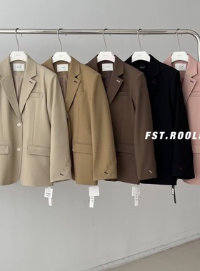 FST 黑色正肩西装女秋季新款韩版宽松百搭气质撞色凤眼西服A12956