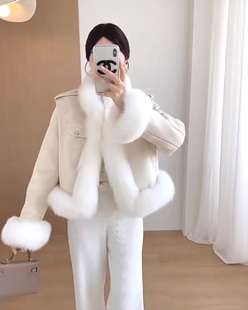 珊珊家冬季新款整皮狐狸毛小个子皮草外套女年轻时尚机车羽绒短款