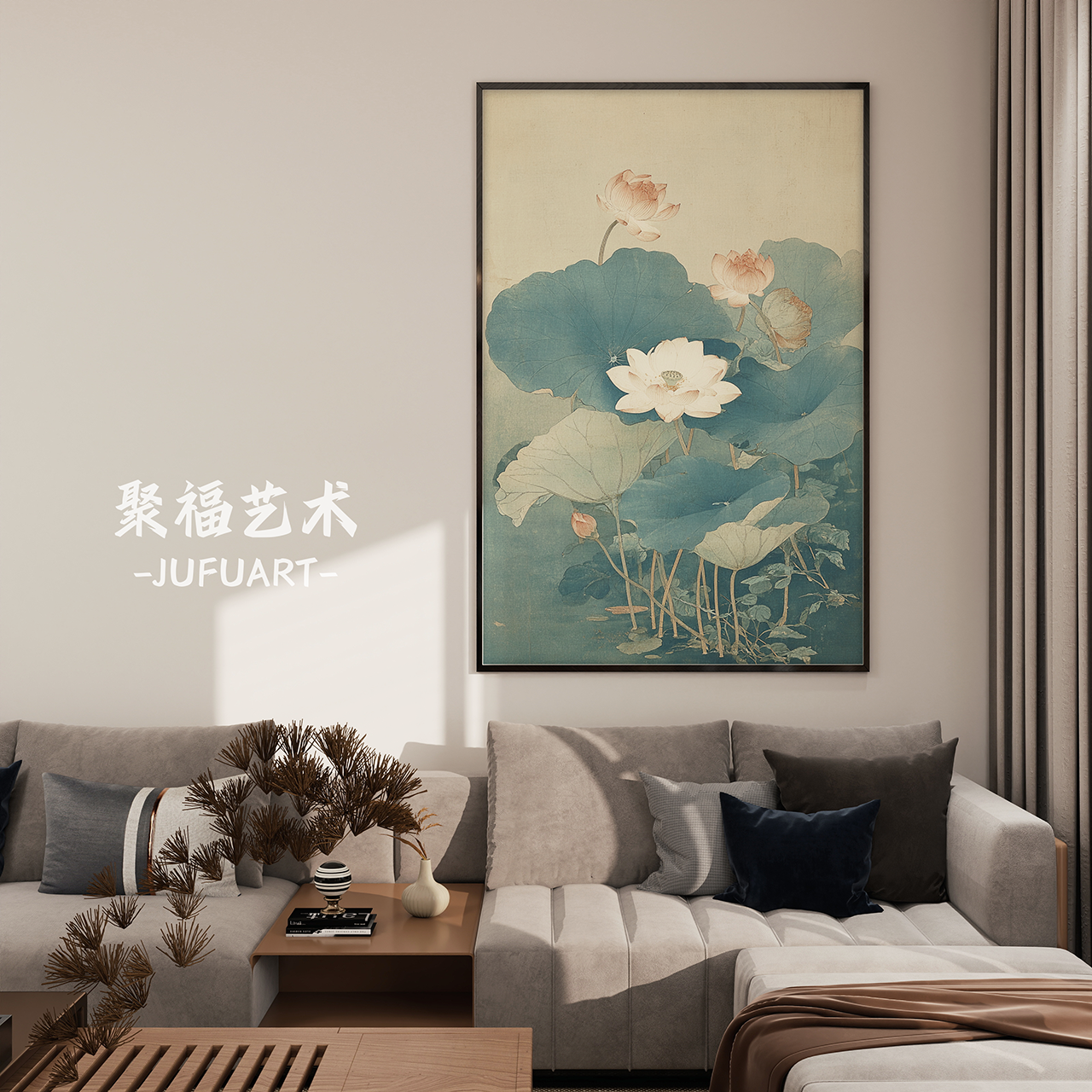 家和万事兴客厅玄关装饰画荷花壁画客厅背景墙挂画新中式风格图片