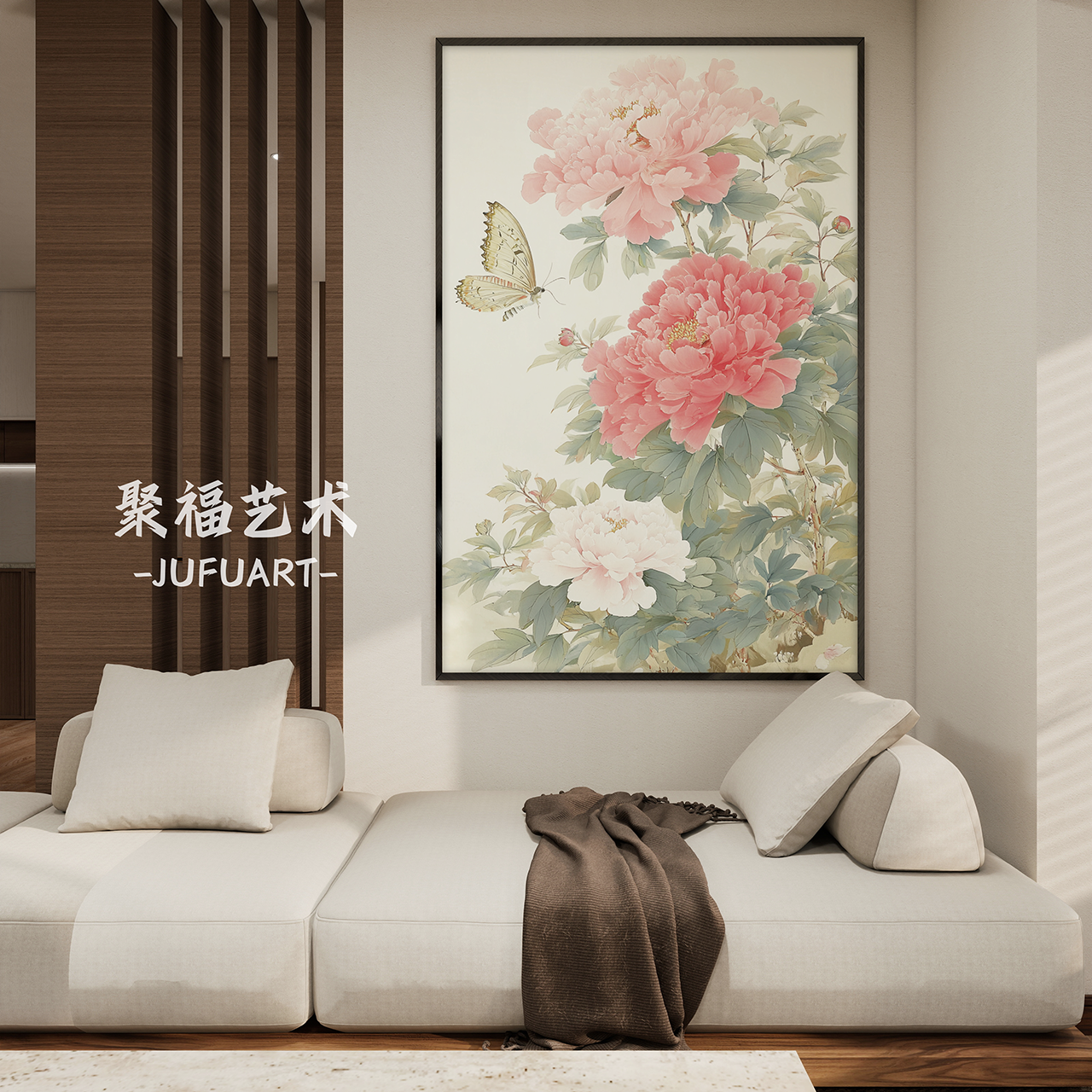 富贵牡丹客厅玄关装饰画牡丹花壁画客厅背景挂画中式风格宋代美学图片