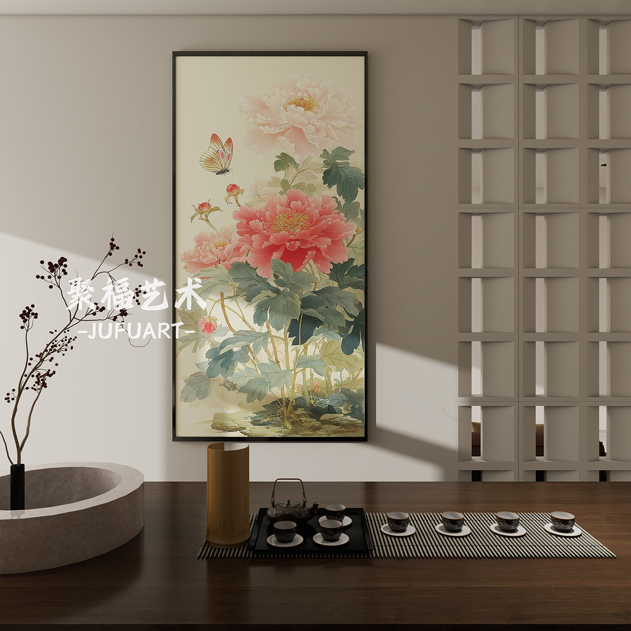 花开富贵客厅玄关装饰画粉色牡丹花壁画沙发背景墙挂画图片