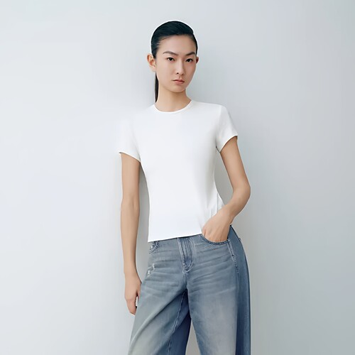 艾诺丝同款百搭圆领短袖女T恤
