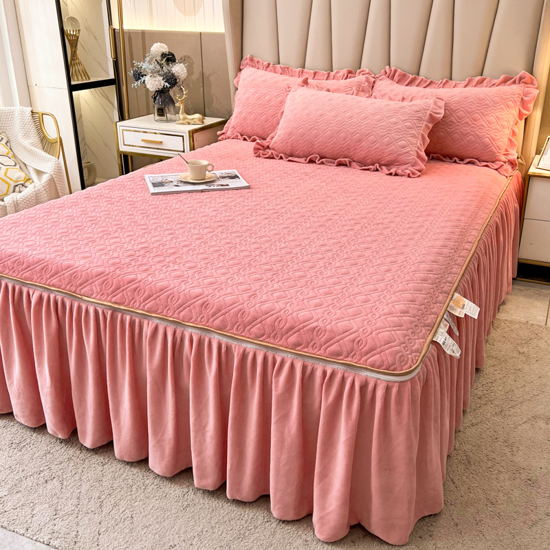 保暖牛奶蜜桃绒夹棉床笠式床裙单件可拆卸加厚珊瑚绒床罩防滑床套