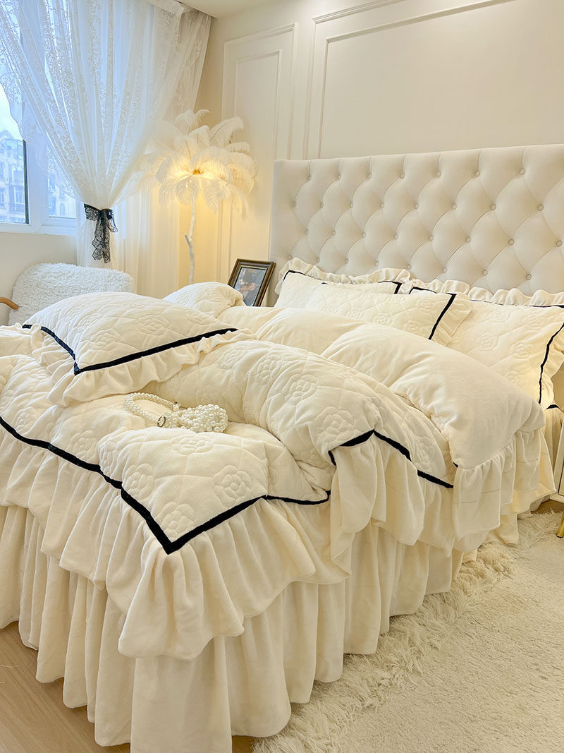 冬季法式仙女保暖加绒加厚四件套公主风毛绒被套珊瑚牛奶绒床裙款,床上用品,床品套件/四件套/多件套,淘宝优惠券,粉丝福利购,淘宝优惠卷