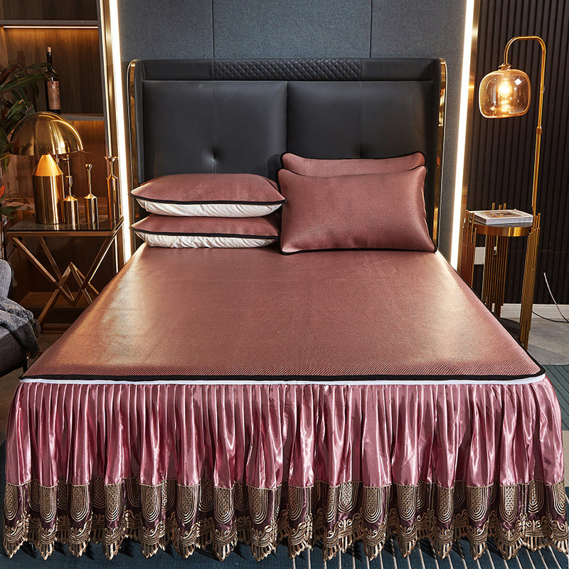 HIGH-END BED SKIRT ICE RATTAN MAT THREE-PIECE SUMMER ICE SILK MAT FOLDABLE AIR CONDITIONER STRAW MAT TO SLEEP NAKED 1.8M BED