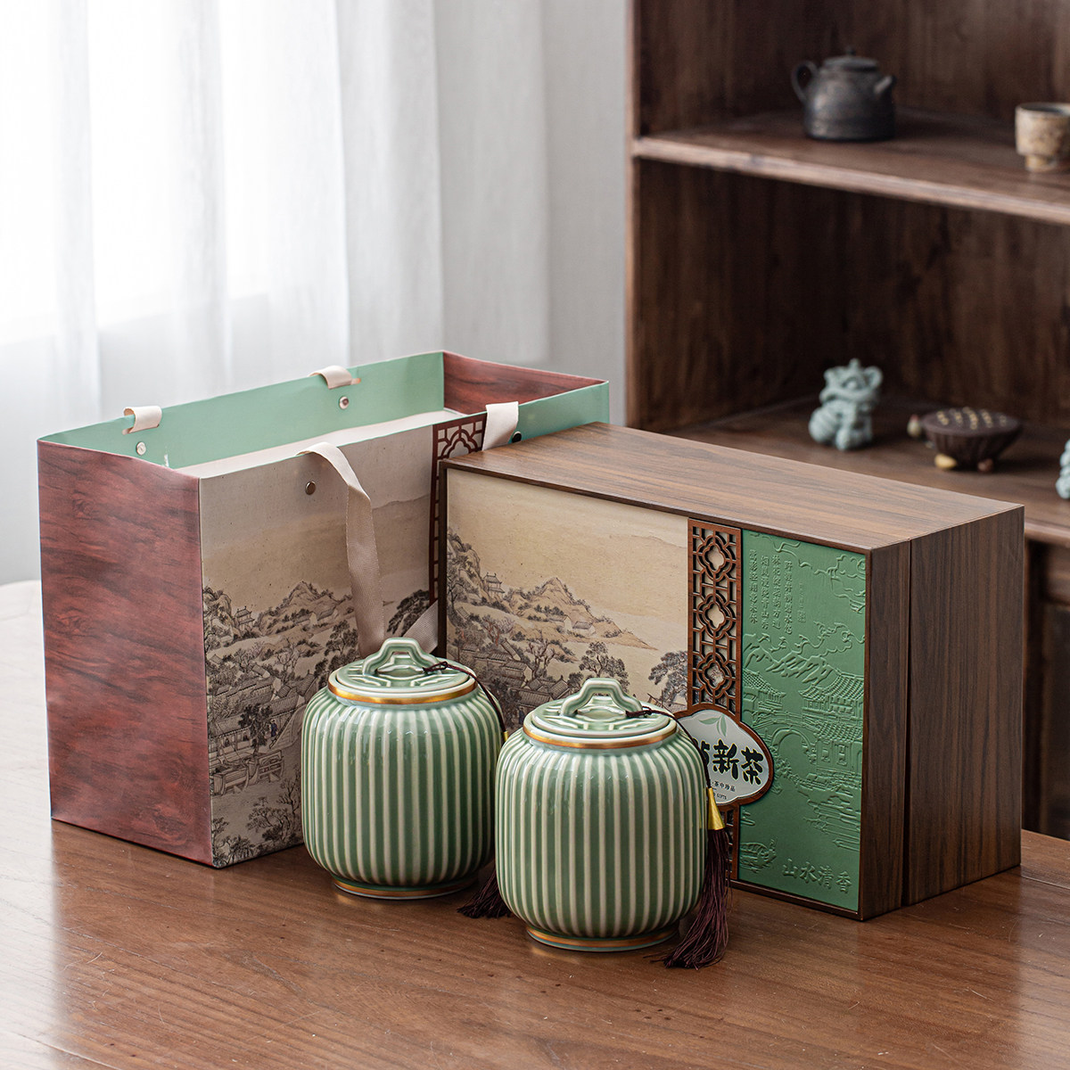 高档绿茶包装盒空礼盒半斤新款中式陶瓷茶叶罐礼盒装空礼品盒批发