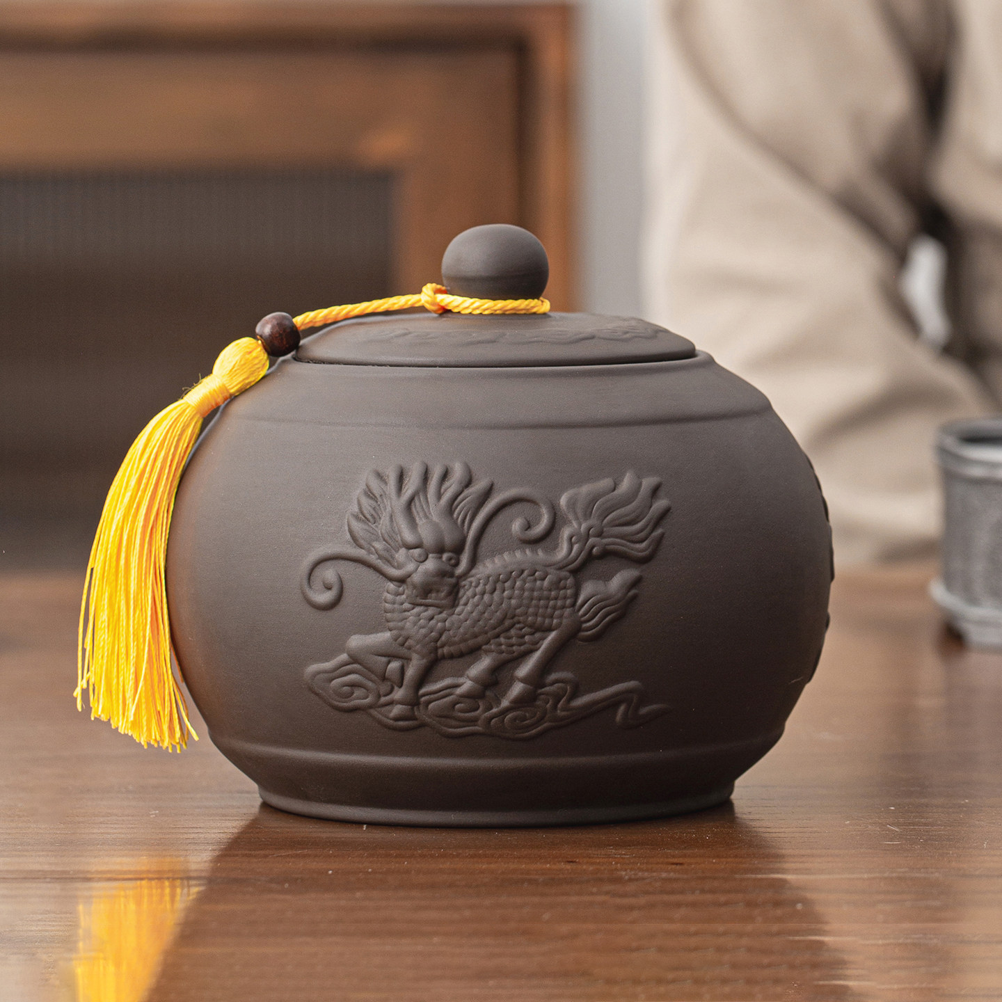 高档浮雕麒麟茶叶罐陶瓷大号储茶罐密封防潮罐家用精致茶叶储存罐,餐饮具,茶叶罐,淘宝优惠券,粉丝福利购,淘宝优惠卷