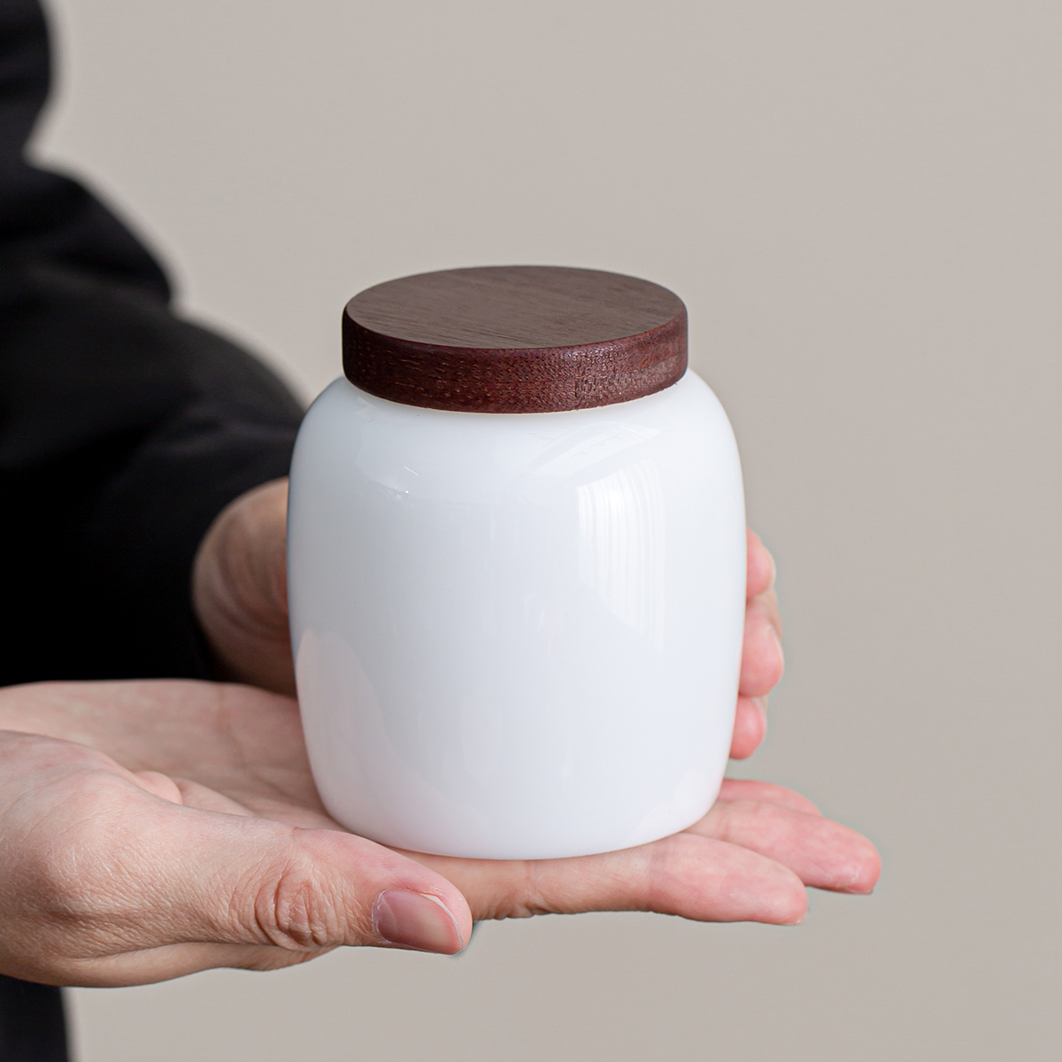 高档户外迷你小号便携茶叶罐密封罐冰种羊脂玉瓷储存罐存茶罐轻奢