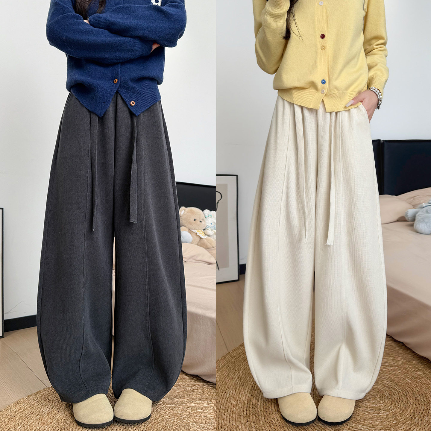 白色裤子女2025新款今年流行爆款加绒卫裤秋冬季加厚灯芯绒弯刀裤