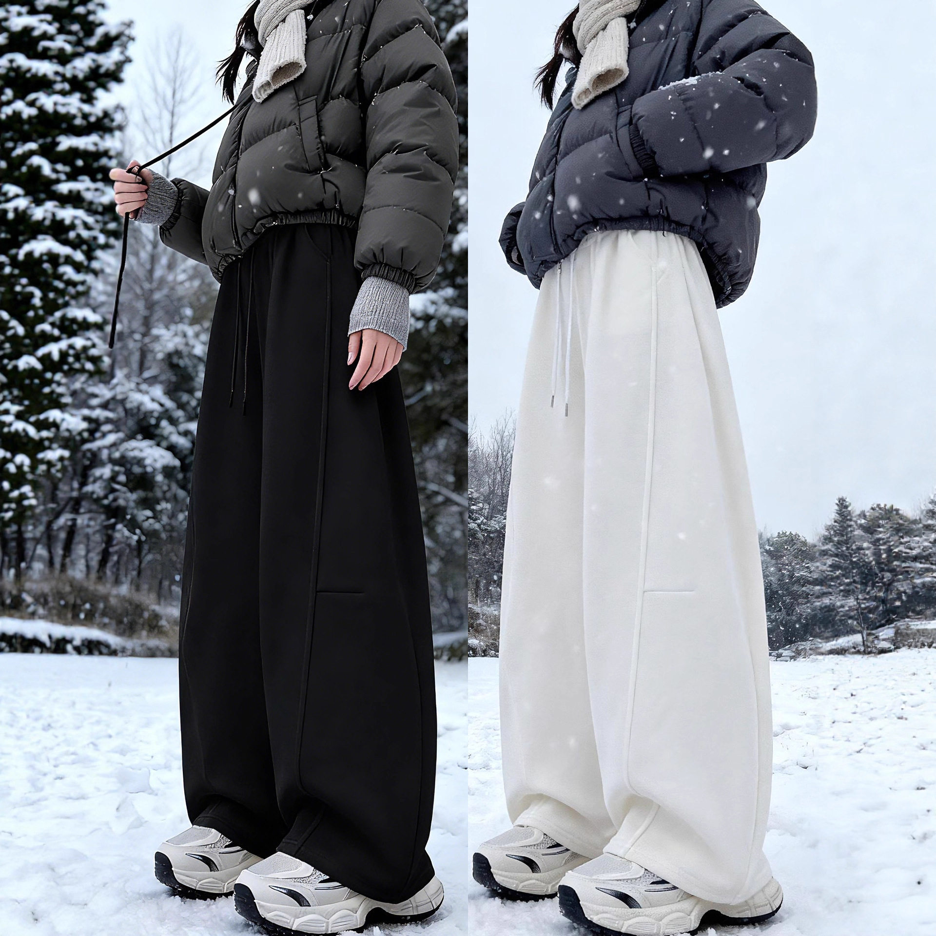 加绒弯刀卫裤女2025新款秋冬加厚防风棉裤胖mm大码休闲宽松阔腿裤