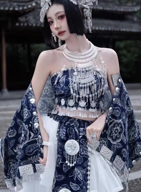 定制舞美苗族土家族蜡染唯美作秀舞队女gogo酒吧演出服旅拍写真