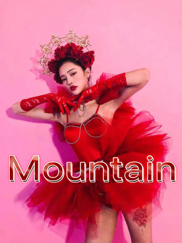 夜店酒吧gogo红色元旦新年网纱蓬蓬裙复古花冠大气演出服