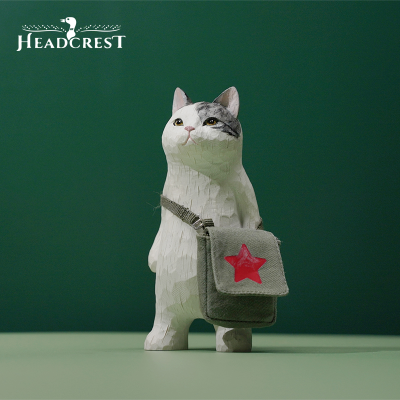 木雕猫咪上学JXK摆件预售