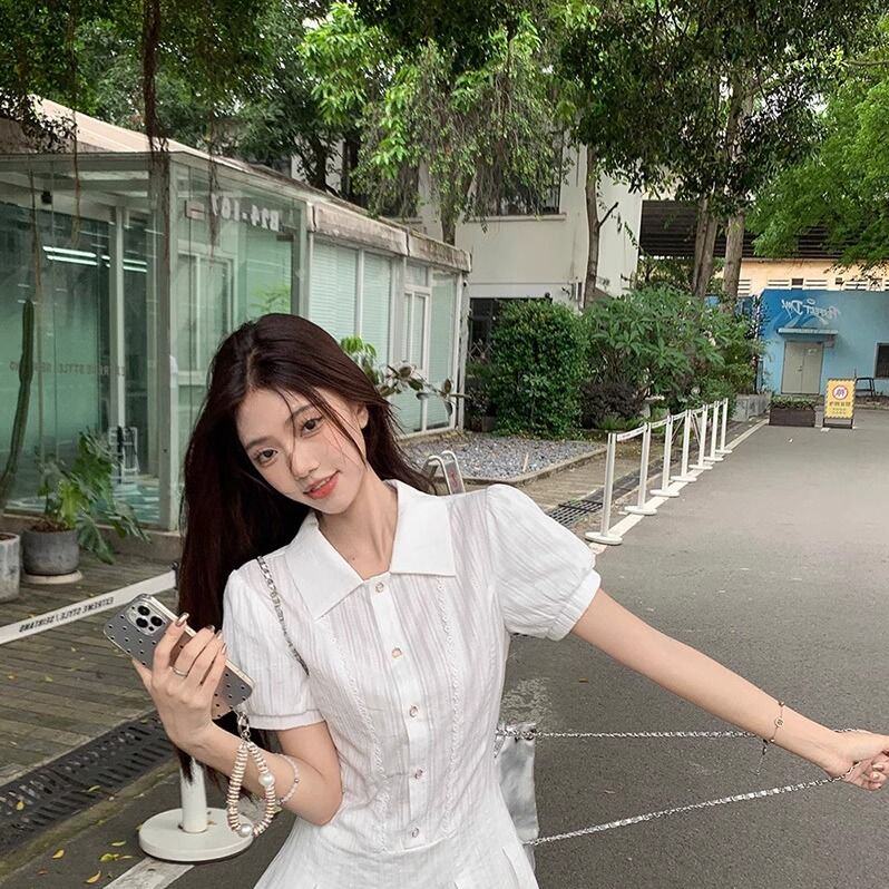 学院风白色衬衫连衣裙子女装2026新款夏季小个子百褶短裙套装穿搭