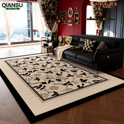 客厅地毯覆古新款2025沙发地垫免洗防水高级中古风温馨小房间布置