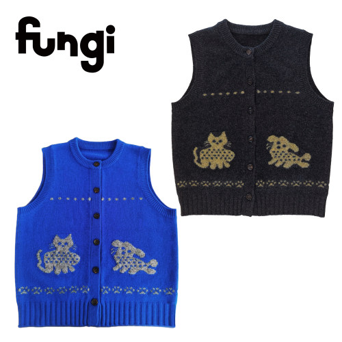 官方Fungi*I miss my dog/cat*系列宽松无袖复古针织开衫背心