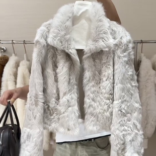 简约仿小湖羊皮毛一体外套女短款皮草秋冬新款羊羔毛上衣翻领女装