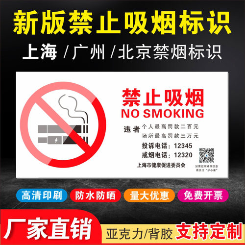 亚克力2024新版上海禁烟贴标识贴