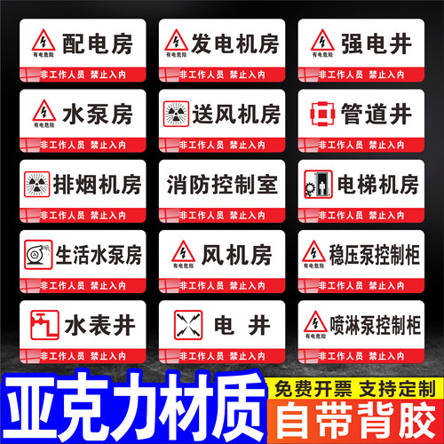 亚克力消防水泵房标识牌配电房消防控制室强弱电电表井间门牌定制 - 封面