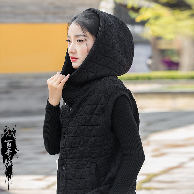 2025冬季棉麻女装新款绗缝格纹夹棉加厚文艺复古女式棉服棉衣马甲