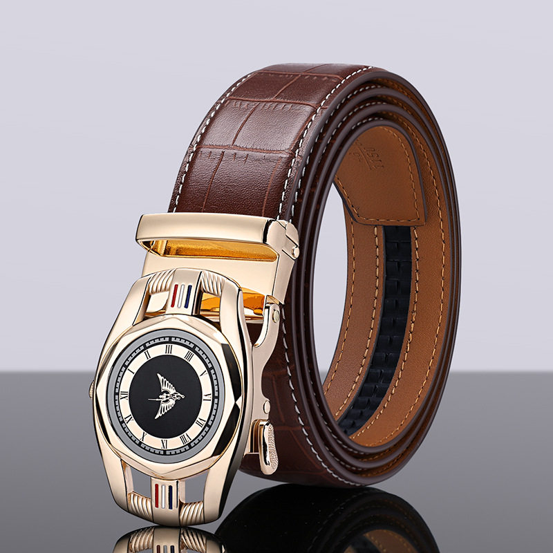 英皇保罗皮带男士真皮自动扣腰带无夹层鳄鱼纹年轻人商务百搭裤带