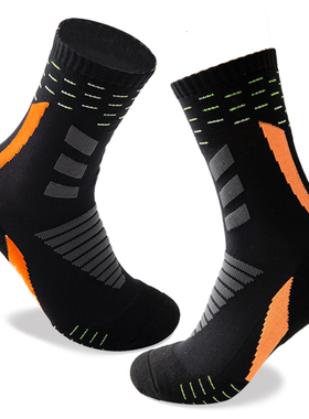 3双毛巾底篮球袜中筒男女通用长袜子橙色跑步袜专业马拉松运动袜