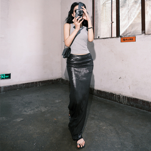 月影集流光人鱼 银黑色半身裙女金属感不规则亮片垂坠感高腰长裙
