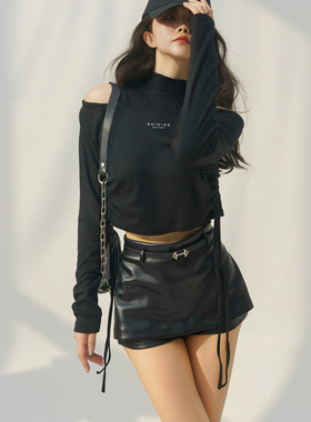 月影集黑色皮裤短裤女秋冬外穿打底高腰显瘦休闲修身pu皮包臀裙裤