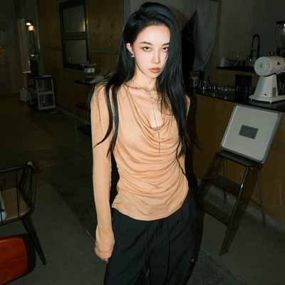 超薄天丝羊毛深V荡领修身T