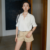 月影集 女夏高腰显瘦卷边A字休闲工装 北欧漫步全棉西装 短裤