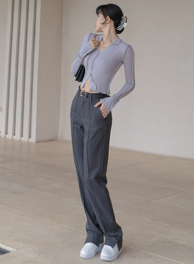 月影集灰色西装裤女秋冬TR羊毛高腰直筒显瘦垂坠感修身烟管休闲裤