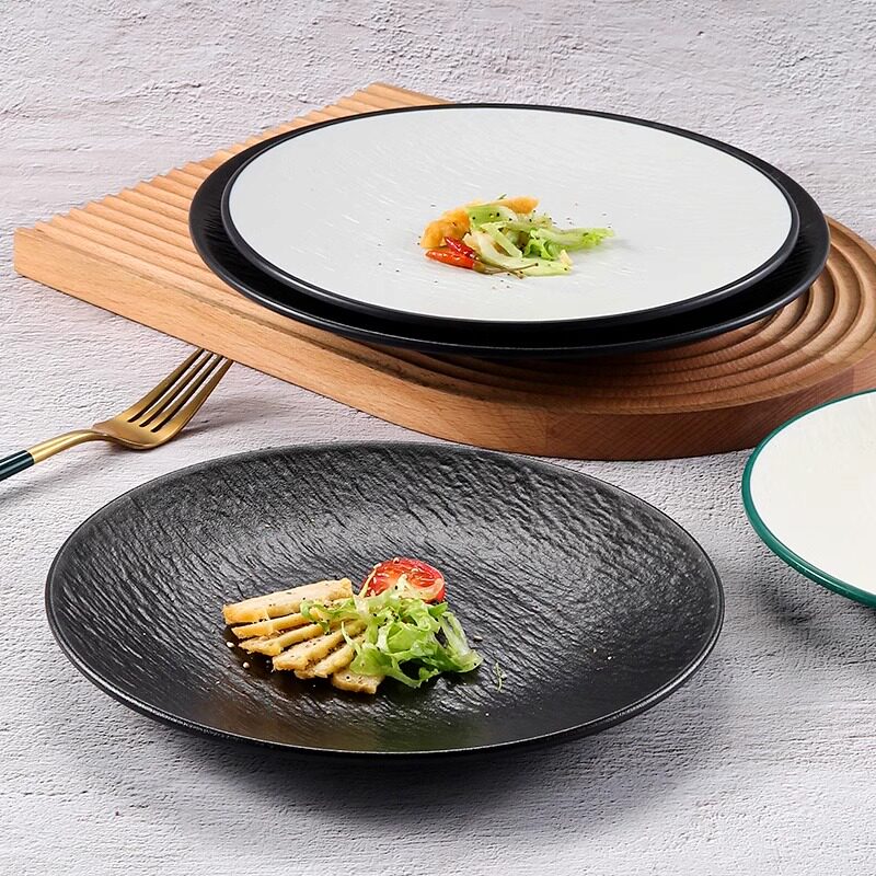 密胺盘子日式圆形仿瓷餐盘商用