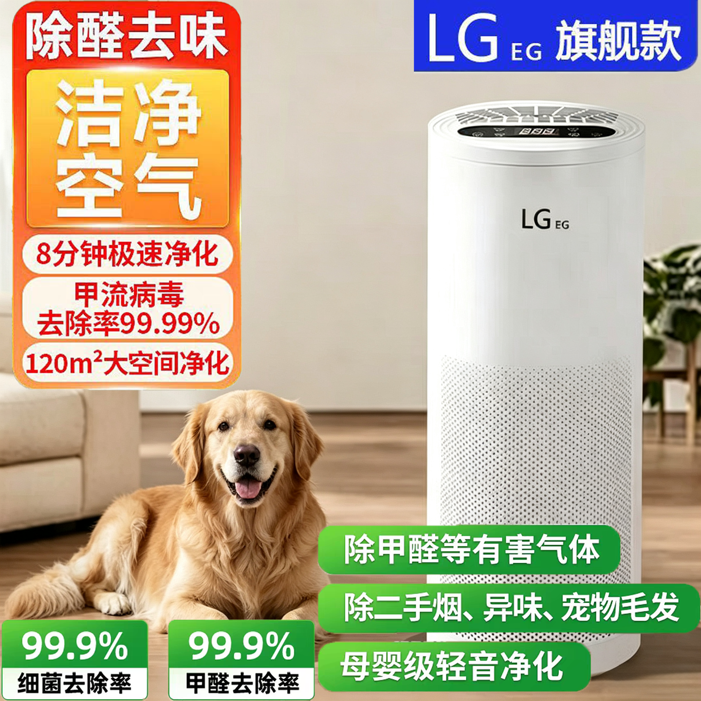 LGEG空气净化器除甲醛除味去烟味除臭吸猫毛吸附猫毛新房净化空气
