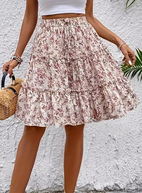 Women High Waist Ruffle Mini Skirt  A Line Flowy Boho Skirt