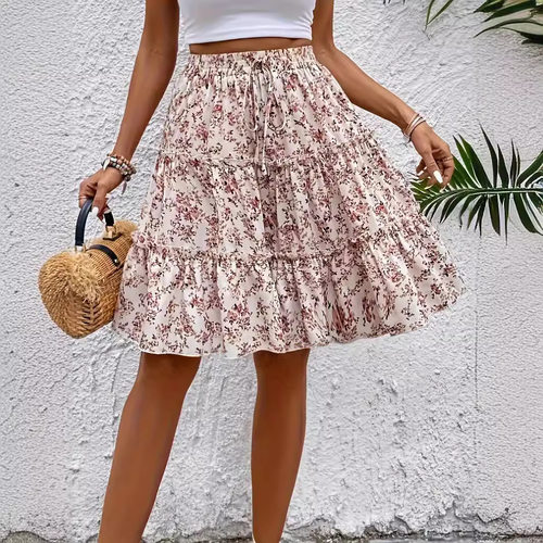 Women High Waist Ruffle Mini Skirt  A Line Flowy Boho Skirt