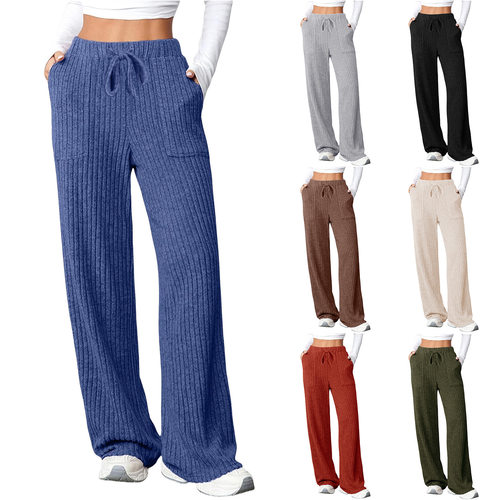 Pajama Bottom for Women Soft Ribbed Knit Pants Pockets
