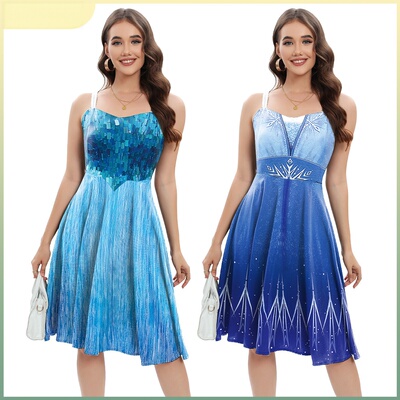 Women Blue Princess Dress Halloween Fancy Ball Party Dress
