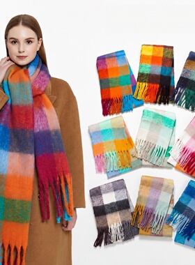 Winter Warm Soft Women Mohair Winter Scarf 仿马海毛格子围巾