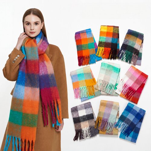 Winter Warm Soft Women Mohair Winter Scarf 仿马海毛格子围巾