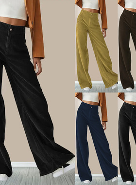 Women Corduroy Pants Elastic Waist Bell Bottom Trousers