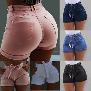 Plus Size Women Denim Jean Shorts Folded Hem Short Jeans
