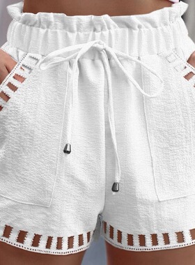 Women Casual Shorts Drawstring Comfy Elastic Waist Shorts