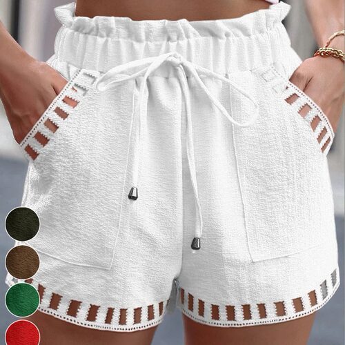 Women Casual Shorts Drawstring Comfy Elastic Waist Shorts