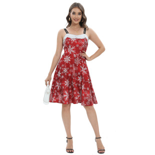 Women Christmas Dresses Xmas Print Off The Shoulder Dress