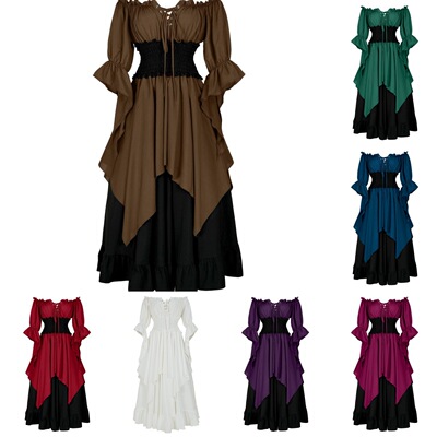 Women Renaissance Dress Bell Sleeve Medieval Fairy Costume