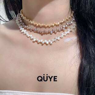 3色复古巴洛克不规则形异形小米珠天然淡水珍珠项链短款 锁骨链女