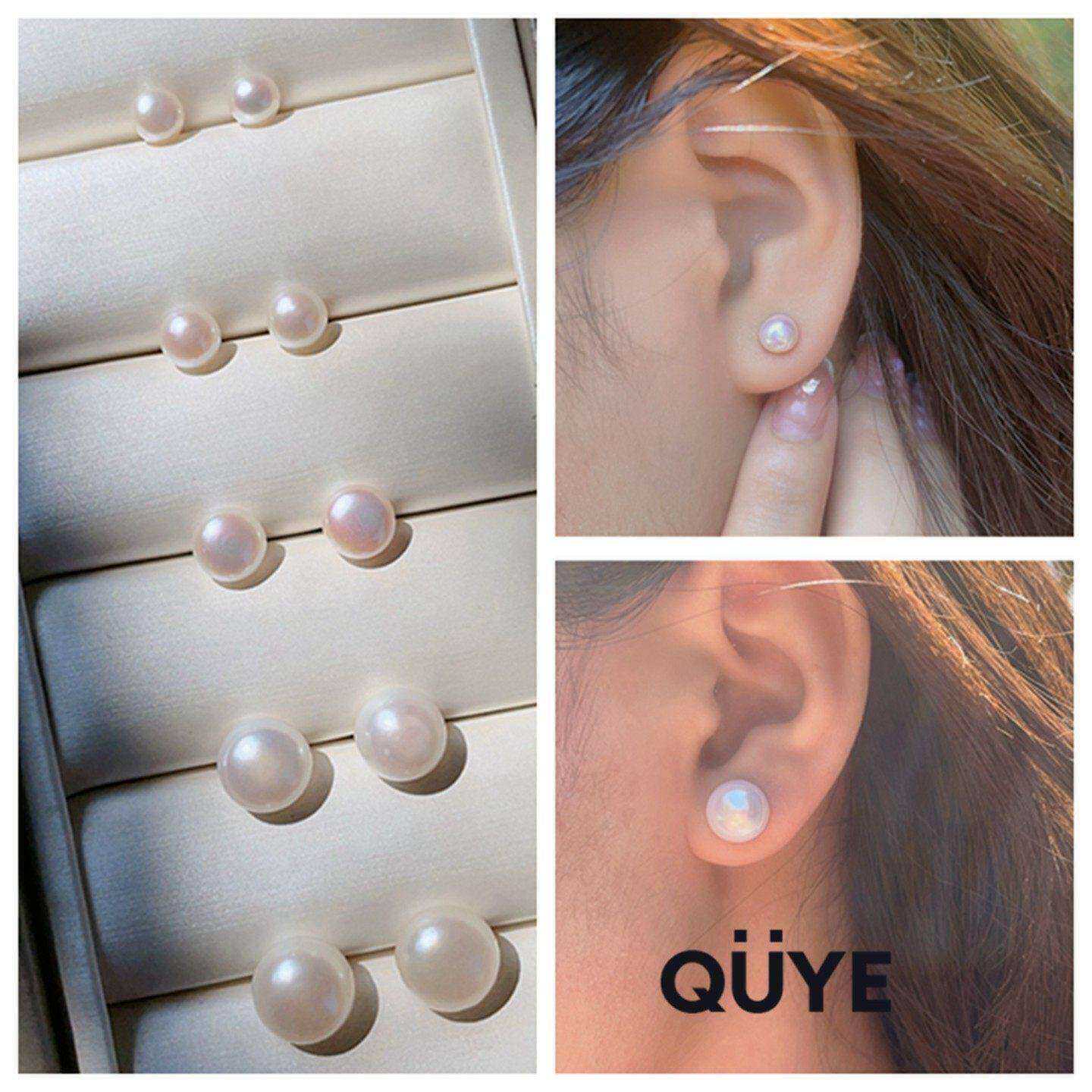 高性价比/法式优雅百搭近圆极光天然淡水珍珠耳钉S925银针耳环女